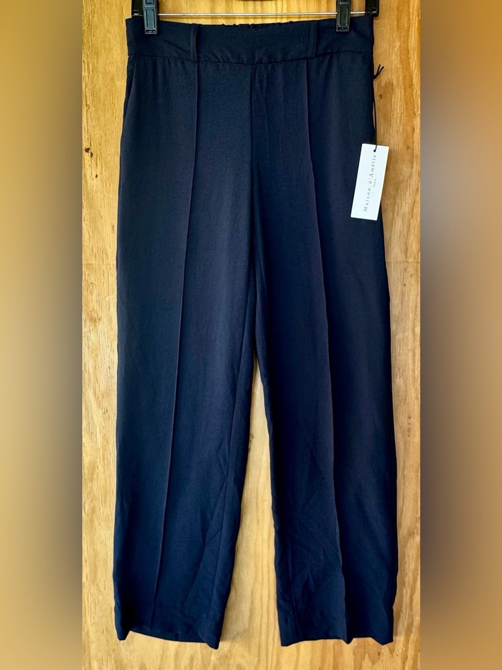 NWT Maison d’Amélie Paris Navy Wide Leg Pants XS Pull-On Elastic Back Trousers - Picture 2 of 5